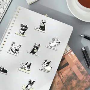 Adorables autocollants bouledogue français noir et blanc pour journal DIY et papeterie.