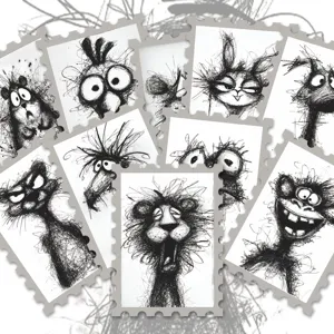 36 Pcs Abstract Sketch Animal Stamp Stickers DIY Funny Quirky Journal Suitcase Decor