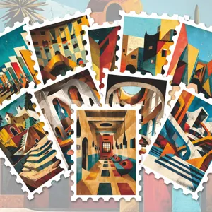 Bauhaus geometric architecture stamp stickers, retro color blocking waterproof DIY decorative stickers