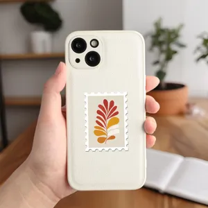 Close-up detail of the retro leaf stamp phone case with premium leather texture and grip.