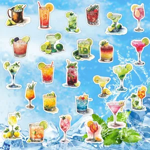 Adesivi per cocktail ad acquerello impermeabili, adesivi estetici in vinile per diario fai-da-te.