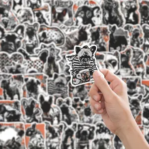 Detailed shot of a black and white French bulldog sticker, perfect for DIY phone case or luggage decor.