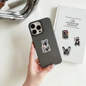 Trendy black and white French bulldog stickers aesthetic retro plaid phone case DIY decor