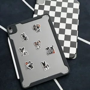 Black and white French bulldog stickers retro plaid graffiti dog decals for phone case laptop luggage