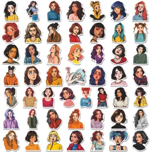 50Pcs vintage comic anime girl stickers, waterproof DIY journaling decals for aesthetic decoration.