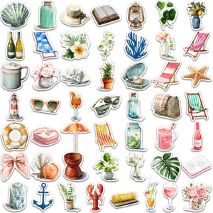 50 pegatinas de vacaciones en la playa acuarela impermeables para diario maleta decoración
