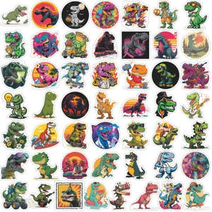 50pcs cartoon dinosaur waterproof stickers, cute T-Rex graffiti decals for luggage laptop DIY.