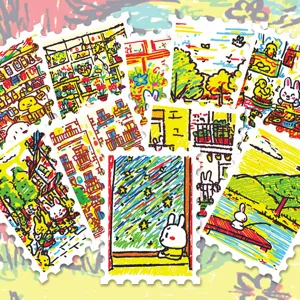 Crayon graffiti animal stamp stickers set, cute hand-drawn diary DIY waterproof decorations.