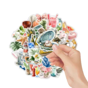 50 piezas pegatinas playa vacaciones acuarela PVC impermeable DIY decorativas para maleta y diario