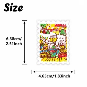 Cute crayon doodle animal stamp sticker size chart, waterproof DIY journal decoration item.