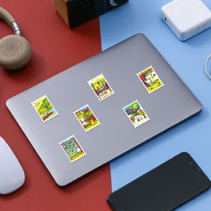 Crayon doodle animal postage stamp stickers, cute hand-drawn style decorative waterproof decals for journal.