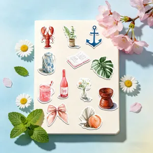 Juego de pegatinas impermeables de vacaciones costeras de acuarela para decoración de diario.