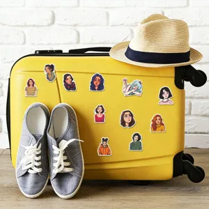 Retro comic girl waterproof stickers detail view, aesthetic DIY journaling decoration props.