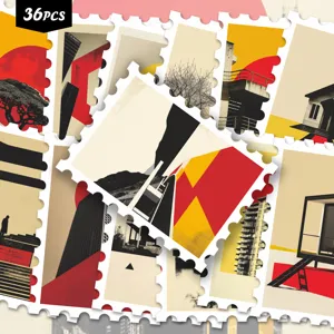 Autocollants de Timbre d'Architecture Bauhaus Rétro Ton Rouge Géométrique Décoratif Scrapbooking DIY Autocollants en Vinyle Imperméables