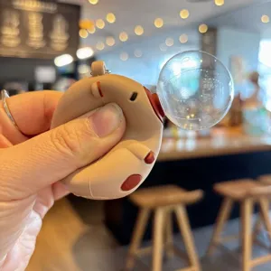 Cute capybara blowing bubble keychain squeeze toy for car keys bag pendant stress relief gift