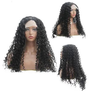 Factory Wholesale African Long Curly Wig Fashion Natural Lace Front High Temperature Fiber Synthetic Wig For Daily Women