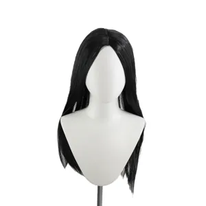 Halloween Cosplay Parrucca Nera Lunga e Liscia Capelli Sintetici per Donna Anime Festa Costume Naturale Riga in Mezzo