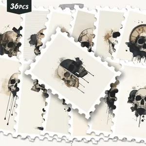 Dark Skull Rose Stamp Stickers Retro Gothic Tattoo Style Waterproof Decorative DIY Stickers For Journaling Scrapbooking