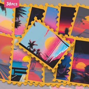 Vaporwave Retro Neon Tramonto Spiaggia Francobollo Adesivi Estetici Impermeabili PVC Decalcomanie Per Diario Bagaglio Scrapbooking