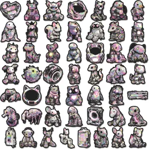 Cyberpunk mechanical animal stickers set, 50pcs waterproof holographic mecha decals for DIY.