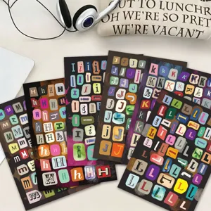 Set adesivi con alfabeto inglese stile collage, cancelleria decorativa impermeabile DIY.