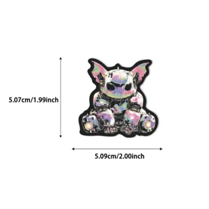 Cyber mechanical Stitch waterproof sticker with neon gradient colors and size details.