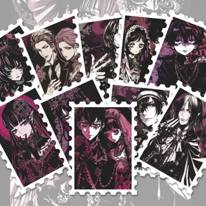 Adesivi francobollo anime gotico, set sticker retro rosso e nero per diario e valigia.