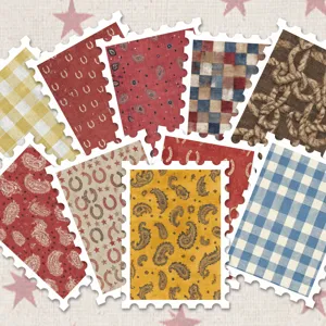 Vintage American paisley and western plaid stamp stickers set for DIY journaling and decoration.