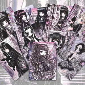 49pcs Japanese dark gothic anime style stamp stickers, Y2K aesthetic waterproof journaling decals.