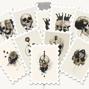 Gothic skull rose stamp stickers, retro tattoo style DIY waterproof decorative decals.