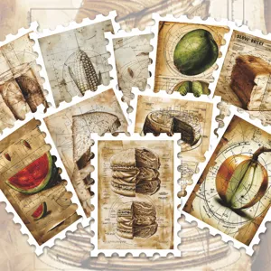 Vintage food blueprint stamp stickers, waterproof PVC DIY stickers for journaling and decor.