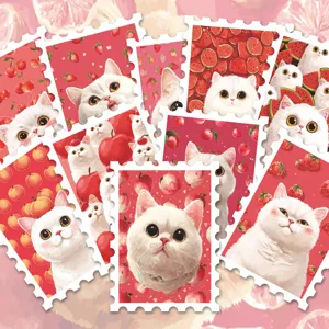 Simpatici adesivi di francobolli gatto bianco frutta rossa kit decorazione diario DIY