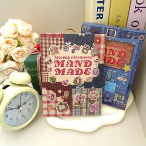 Embroidered sticker books with colorful DIY patch designs for journaling and stationery.