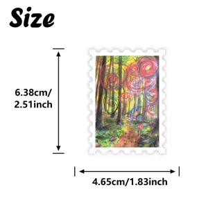 Waterproof forest landscape stamp sticker, healing colored pencil art design, 6.38x4.65cm.