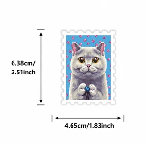 Guida alle dimensioni adesivo francobollo gatto carino dimensioni 6.38x4.65cm per decorazione.