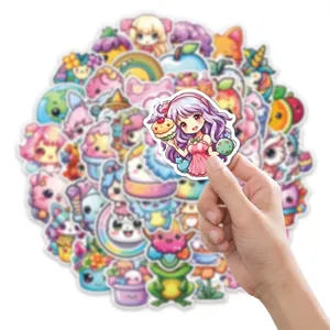 50pcs Macaron Autocollants De Dessins Animes Fignolee Impermeable DIY Pour Journal Set