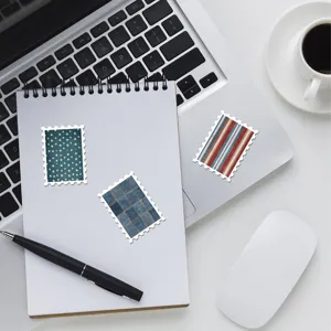 Vintage American style stamp stickers set with star, denim plaid, and stripe patterns for DIY crafts.