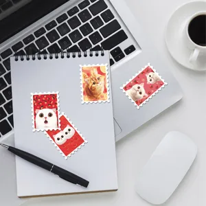 Vista dettagliata adesivi francobollo gatto carino, decorazione estetica diario DIY.
