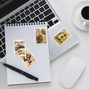 Vintage food engineering drawing stamp stickers detail shot, creative journal decoration.