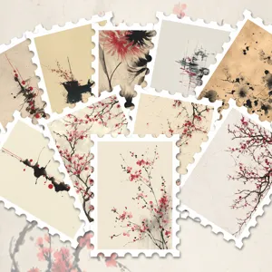 Adesivi francobollo fiore di prugno inchiostro cinese vintage per diario DIY e decorazione Guka.