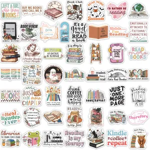 50pcs book reading stickers waterproof vinyl aesthetic literary cute stationery decor pack