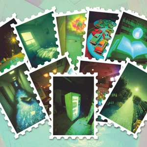 Adesivi francobolli vaporwave backrooms estetica psichedelica per diario e valigia.