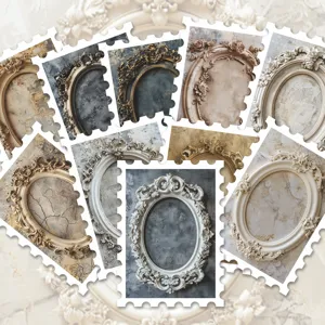 Vintage European carved photo frame stamp stickers, decorative DIY journaling PVC decals.