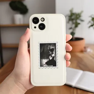 Detailed view of a gothic dark aesthetic phone case with a vintage stamp sticker design.