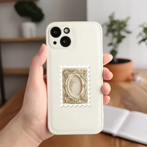 European retro style carved frame pattern phone case, elegant leather texture protective cover.