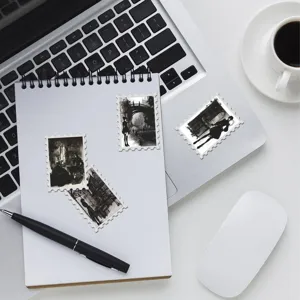 Gothic dark style stamp stickers featuring melancholy girl illustrations and vintage Victorian architecture.