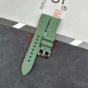 Correa de reloj de silicona de repuesto universal interfaz plana de goma verde de 18 20 22 mm