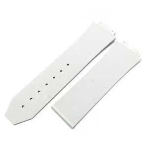 Cinturino di ricambio per orologio in gomma silicone bianca con righe verticali.