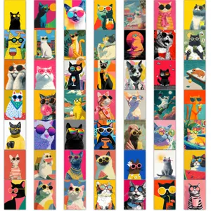 49pcs colorful sunglasses cats stickers set aesthetic pop art cute stationery luggage decor