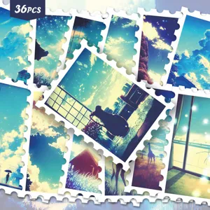 Aesthetic Sky Scenery Stamp Stickers PVC Waterproof Decorative Decals For DIY Journal Luggage Scrapbook Craft Supplies